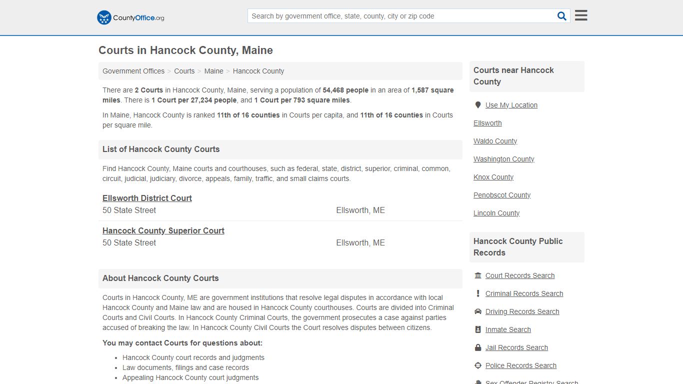 Courts - Hancock County, ME (Court Records & Calendars)